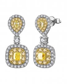 MULTI TONE EMERALD CUT DIAMOND DANGLING (TE1707)